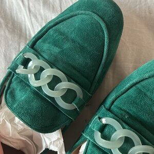 J Crew green suede leather loafers